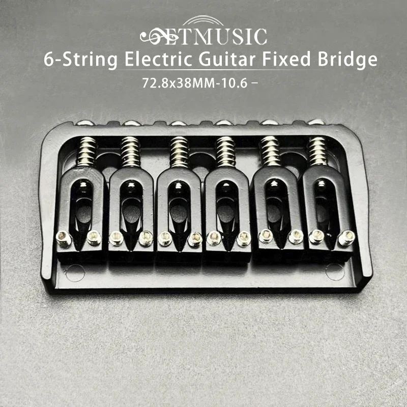 6-String Guitar Fixed Bridge 72.8x38MM-10.6– Metal Hardtail Bridges Replacement Part for Electric Guitar Black/Chrome