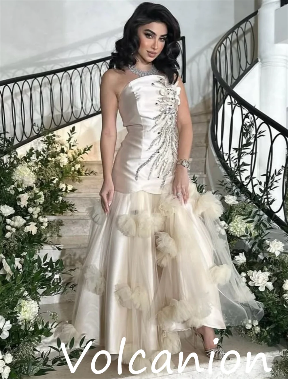 ที่กําหนดเองคุณภาพสูง Charmeuse ประดับด้วยเลื่อมจีบ A-Line ชุดราตรียาว Bespoke โอกาสแฟชั่น