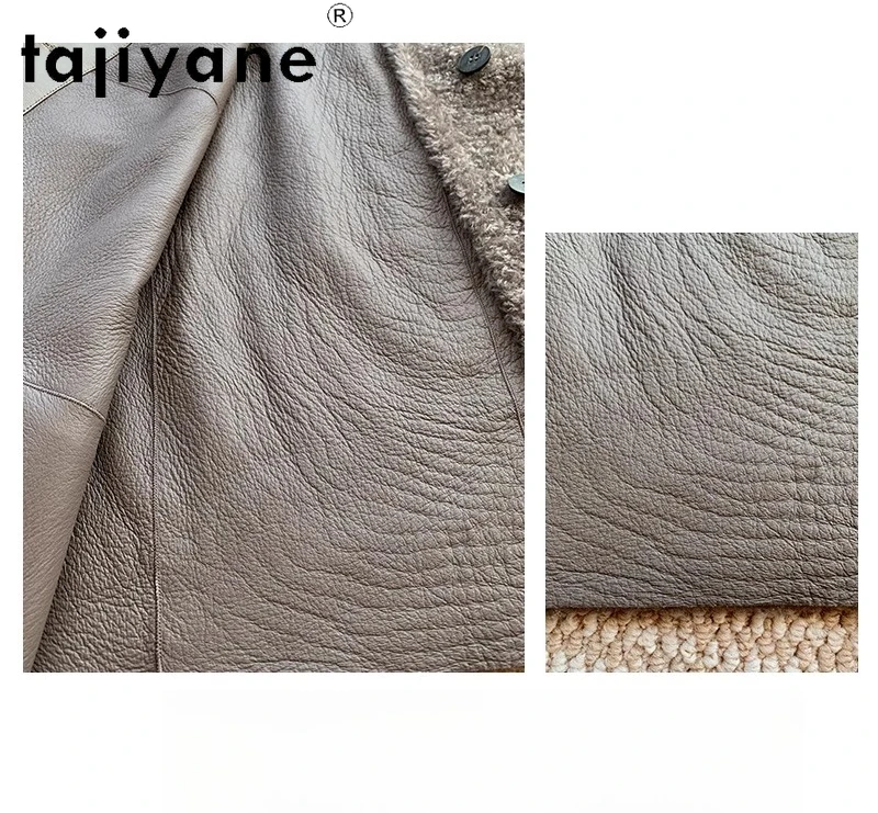 TAJIYANE 100% ريال لاكون الصوف جلد الغنم الفراء مزدوجة الوجه معطف الفرو امرأة قسط ملابس خارجية الشتاء ملابس حريمي 2025 ropa mujer