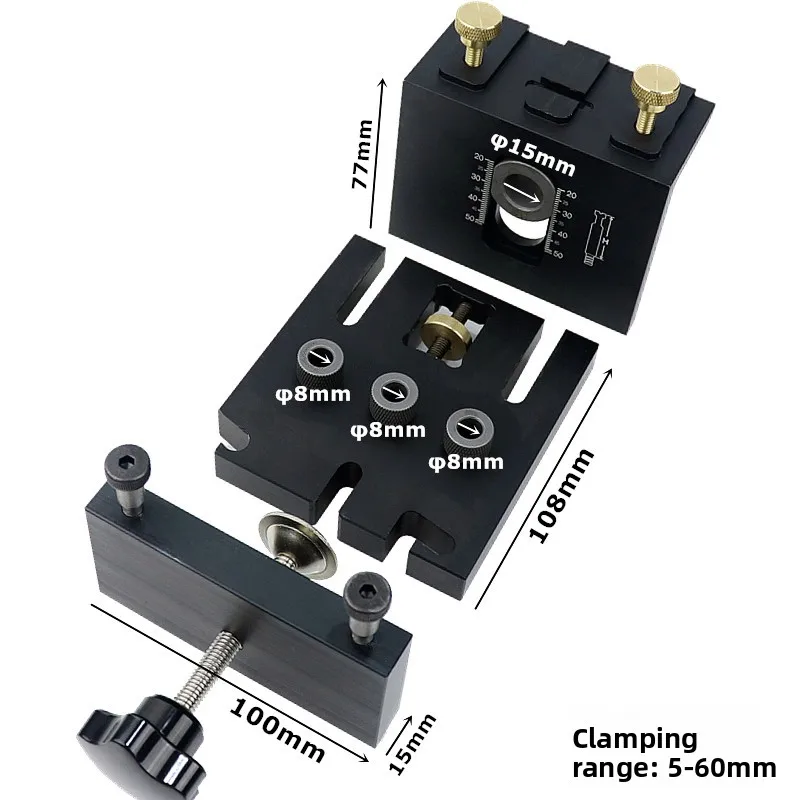 Doweling Jig 3 in 1 Heavy Duty Precision Adjustable Woodworking Drilling Guide for Panel Furniture Hole Positioning Kit Tool