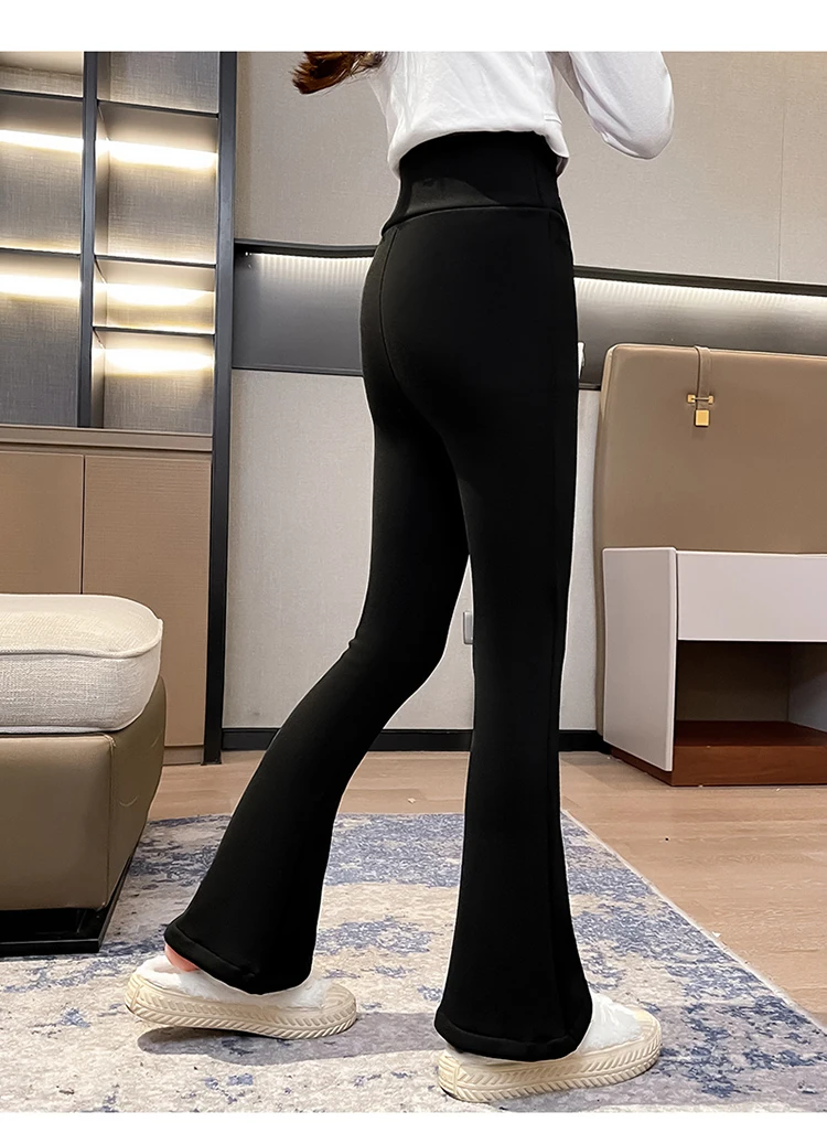 Kinder-Winter-Schlaghose für Mädchen, Warme Lässige Boot-Cut-Thermohose mit Fleecefutter, Dicke Isolierte Jogginghose in Schwarz für Kinder 5-14 – Detail 8