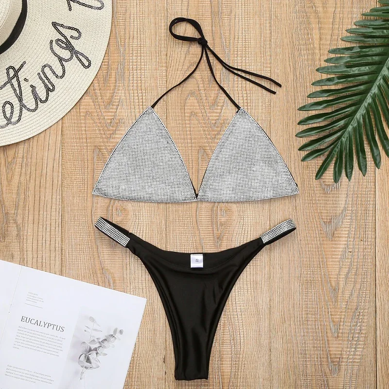 

Bathing Suit for Women Set with Diamonds Sexy Mini Triangle Thong Micro Bikini Swimsuit Beach Vacation Swimwear Split Swimsuit