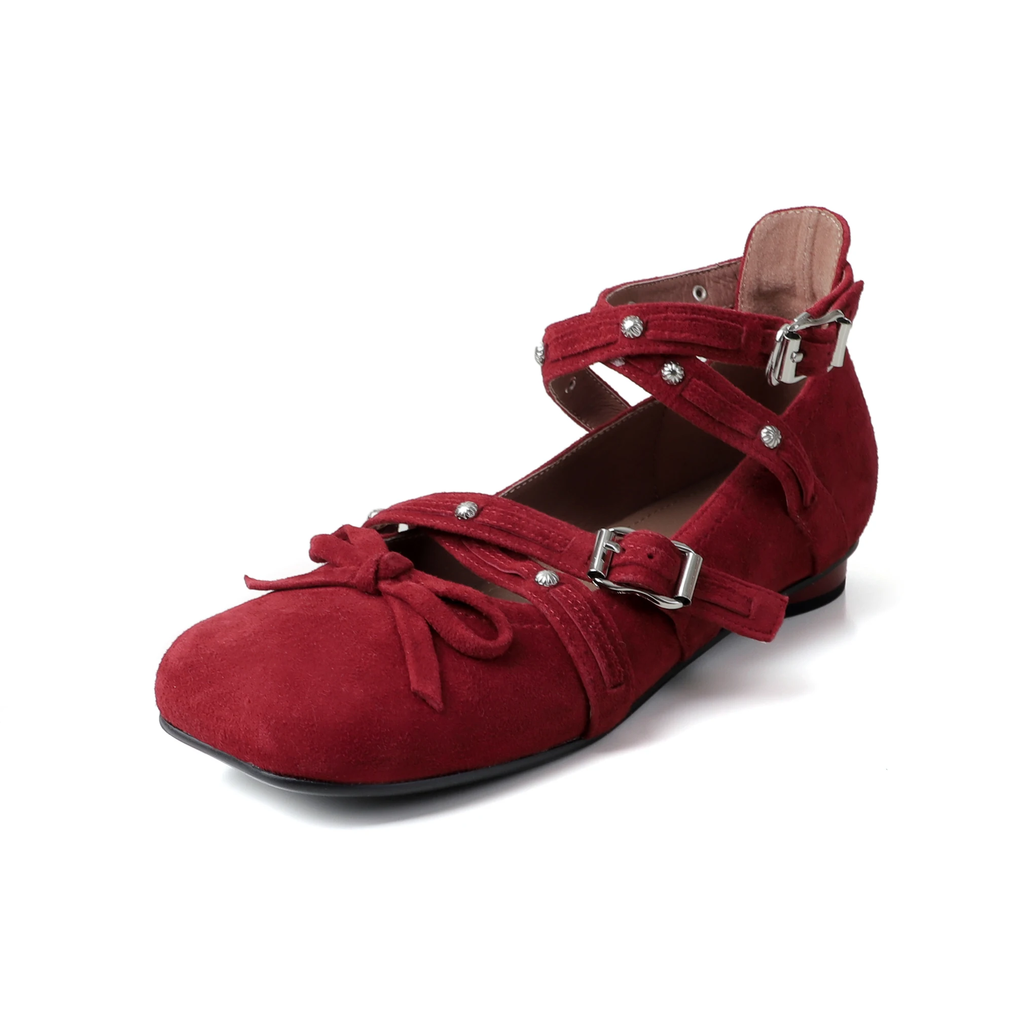 

Mary Janes Women Genuine Leather Flat Sole Studded Bow Detail Ballet Inspired Versatile Casual Shoes