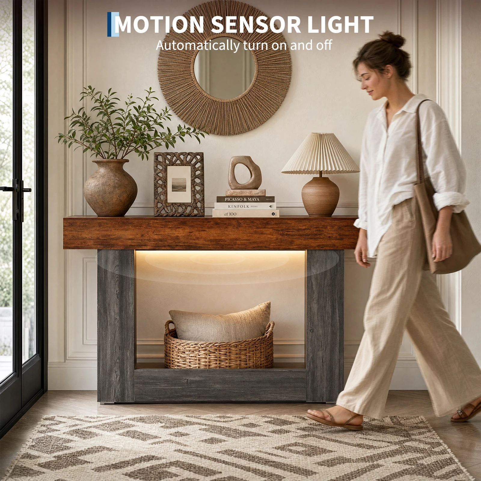 Modern Console Table with Built-in LED Light & Power Outlet – 55.1