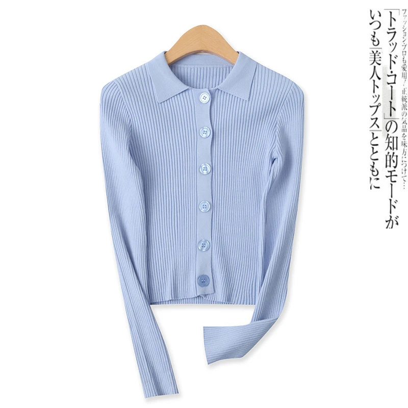 

Collar Knitted ort Fit Sweater Long Sve Autumn New Sle Women's Faion Slim Open Cardigan Fem Emperor Pola