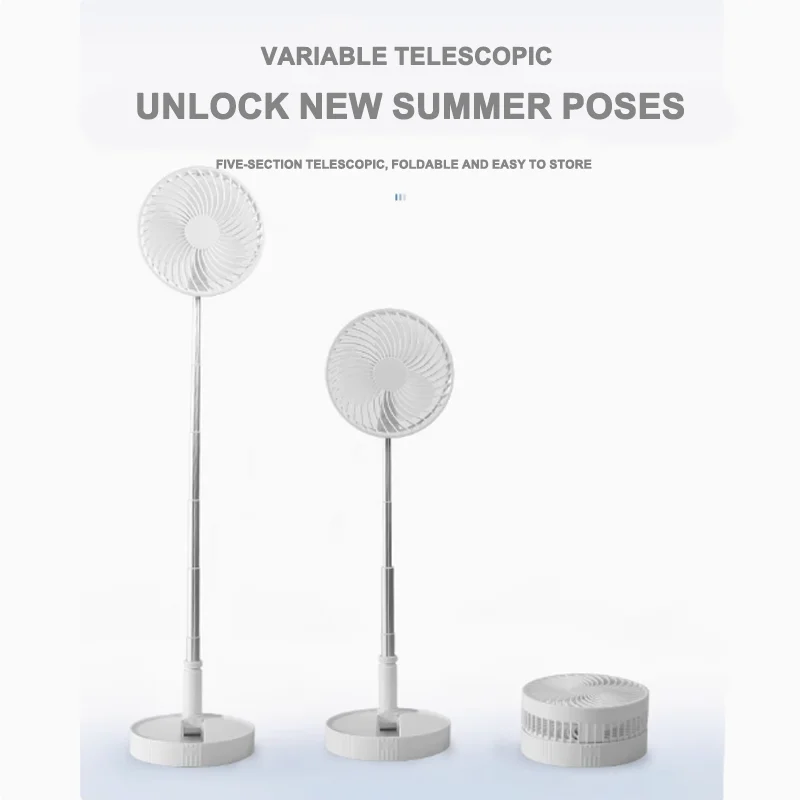 2025 nuevo ventilador plegable telescópico de ajuste libre que carga USB multifunción al aire libre portátil de escritorio para el hogar ventilador de pie