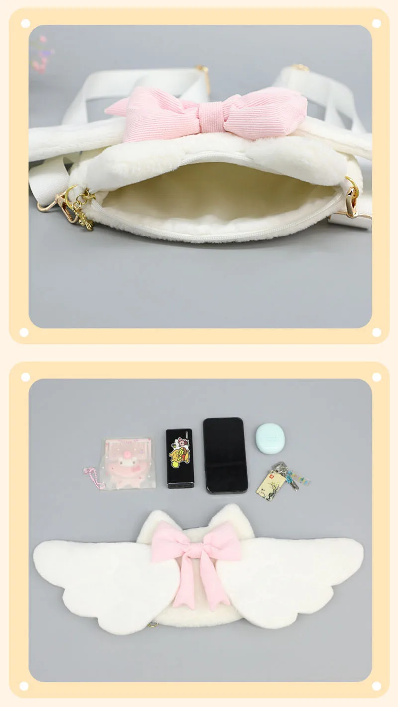 Japanese Y2k Kawaii Cute Lolita JK Girls Angel Wings Plush Backpack Uniform Cosplay Bag For Party/ Birthday Gift/ School Handbag