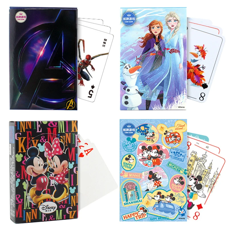 54 Sheets/Box Disney Playing Cards Mickey Minnie Mouse Marvel Avengers Frozen Cartoon Poker Children Adult  Desktop Card Game