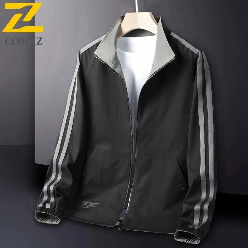 

COMXZ 2025 Men Waterproof Color Block Zipper Stand Collar Jacket Spring Autumn Urban Outdoor Casual Coat breathable windbreaker