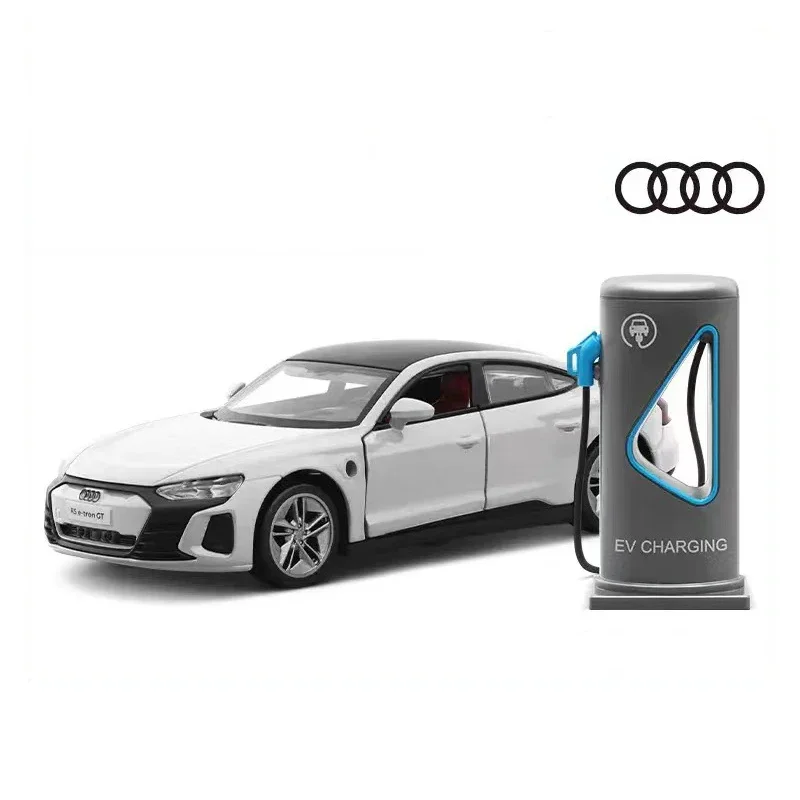 1:36 Audi RS e-tron GT Charging Pile Alloy Diecast Model Toy Cars Sound Light Pull Back Car Vehicle Toys