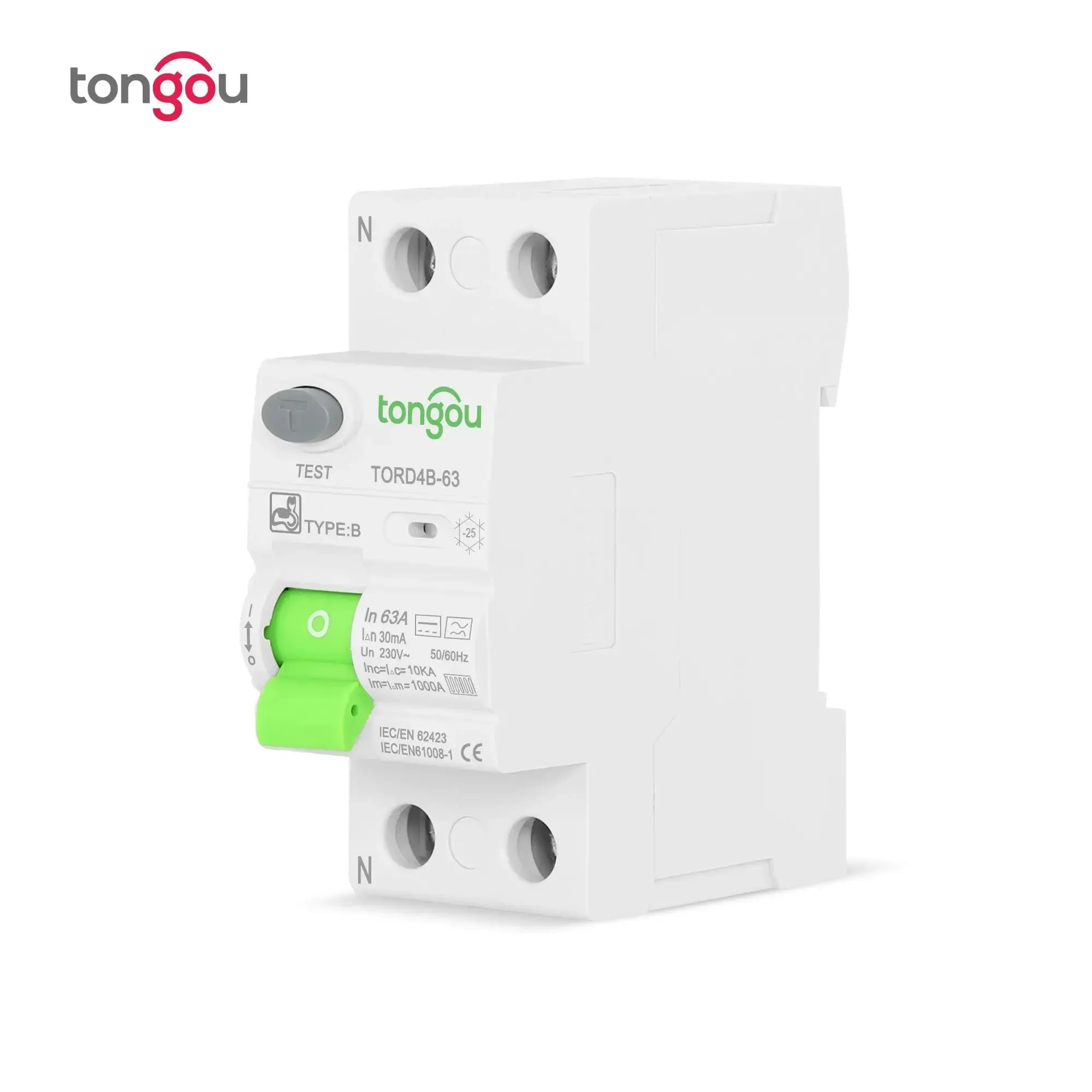 RCD RCCB Tipo B Interruttore automatico corrente residua per perdite di terra Evse 2P 4P AC 40A 63A 30mA 10KA Guida Din 230V TONGOU