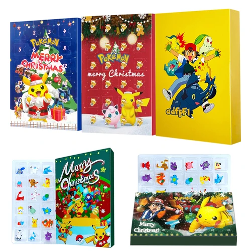 포켓몬 피규어 크리스마스 할로윈 강림 달력 선물, 귀여운 피카츄 애니메이션 피규어 액션, PVC 모델, 어린이 장난감, 24 개 세트 