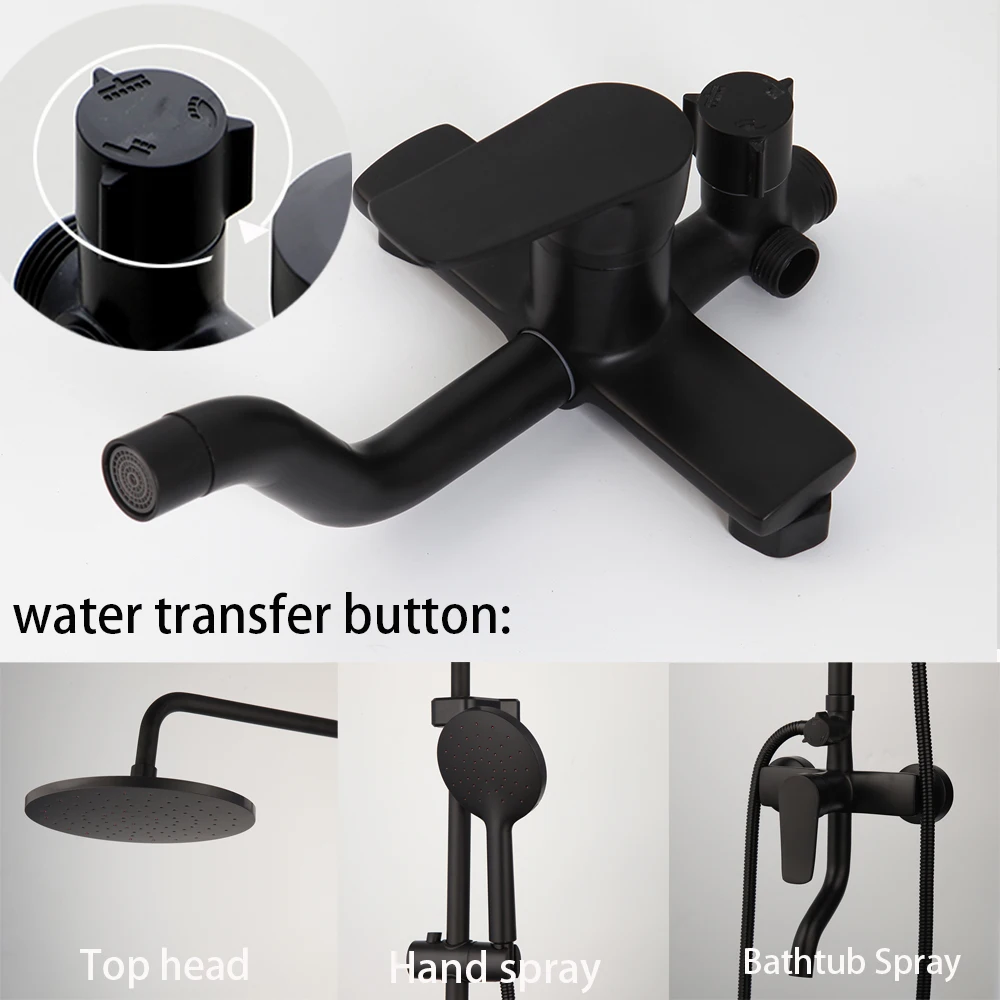 KEMAIDI Matte Black Rainfall Shower Faucet Bathtub Shower Systerm W/hand Sprayer Faucets Exposed Shower Set For Outdoor Bath