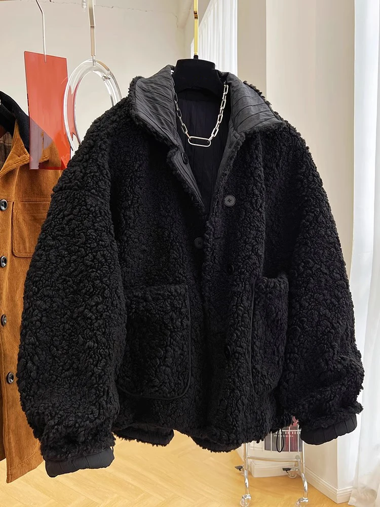 Inverno 2023 nuove giacche donna sciolto spesso corto cappotto imbottito in cotone donna tinta unita lana di agnello caldo parka moda