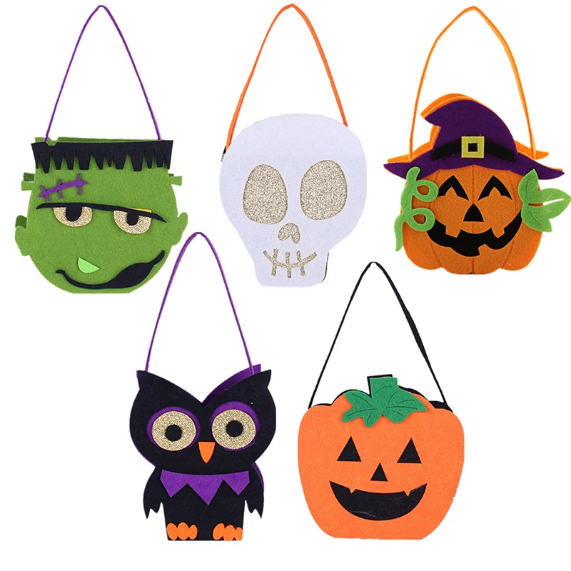 Sacs fourre-tout en tissu non tissé pour Halloween, sacs d'emballage cadeau de bonbons, sac de rangement de fête d'Halloween de dessin animé, sac à main pour enfants