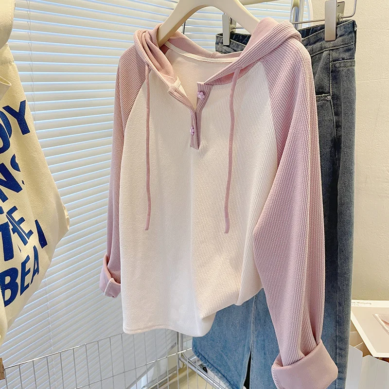 Felpe con cappuccio da donna Smoky Raglan Personalità Minimalista Multiplo Bianco Dolce Lavoro termico Studente Crop Activewear Maniche Vita