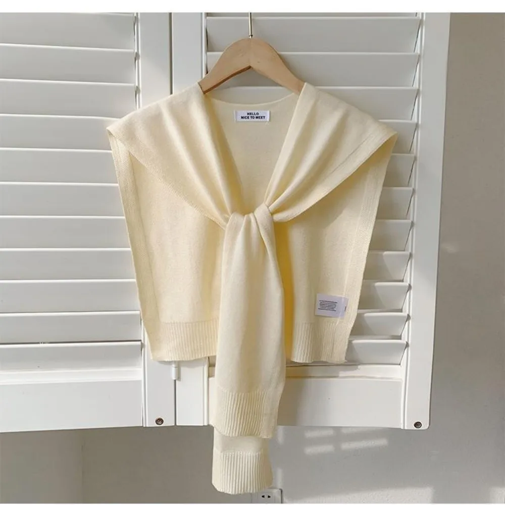

Korean Style Knitted Design Knitted Shawl Knotted Solid Color Fake Collar Neck Guard Thin Shoulder Scarf Women