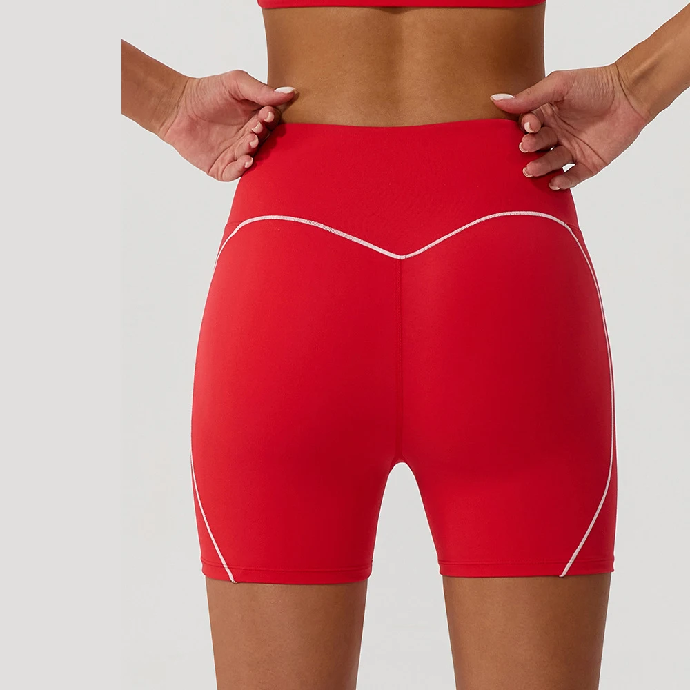 

The translated English title for AliExpress is: Women's American Style Striped Color Block Butt-Lifting Yoga Shorts with High El