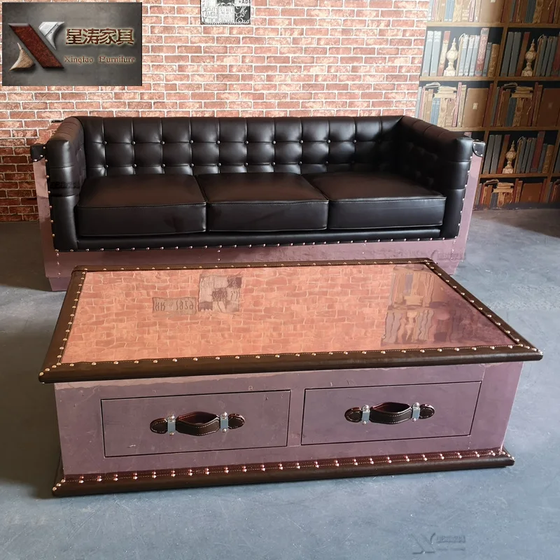 Rose gold aluminum leather rivet metal coffee table bar KTV coffee table LOFT personalized cabinet coffee table