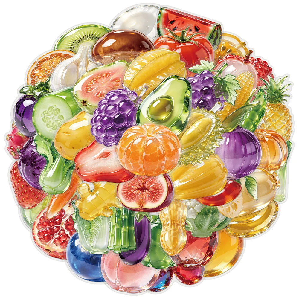 50PCS Creative Glass Fruit and Vegetable PET Transparent Stickers Exquisite DIY Notebook Personalized Stickers