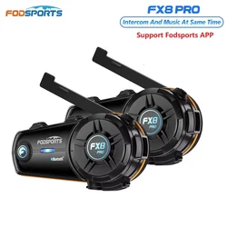 2pcs Fodsports FX8 Pro Motorcycle Helmet Intercom Bluetooth Headset Interphone,10 Riders 2000M,Dual Chip,Support APP.