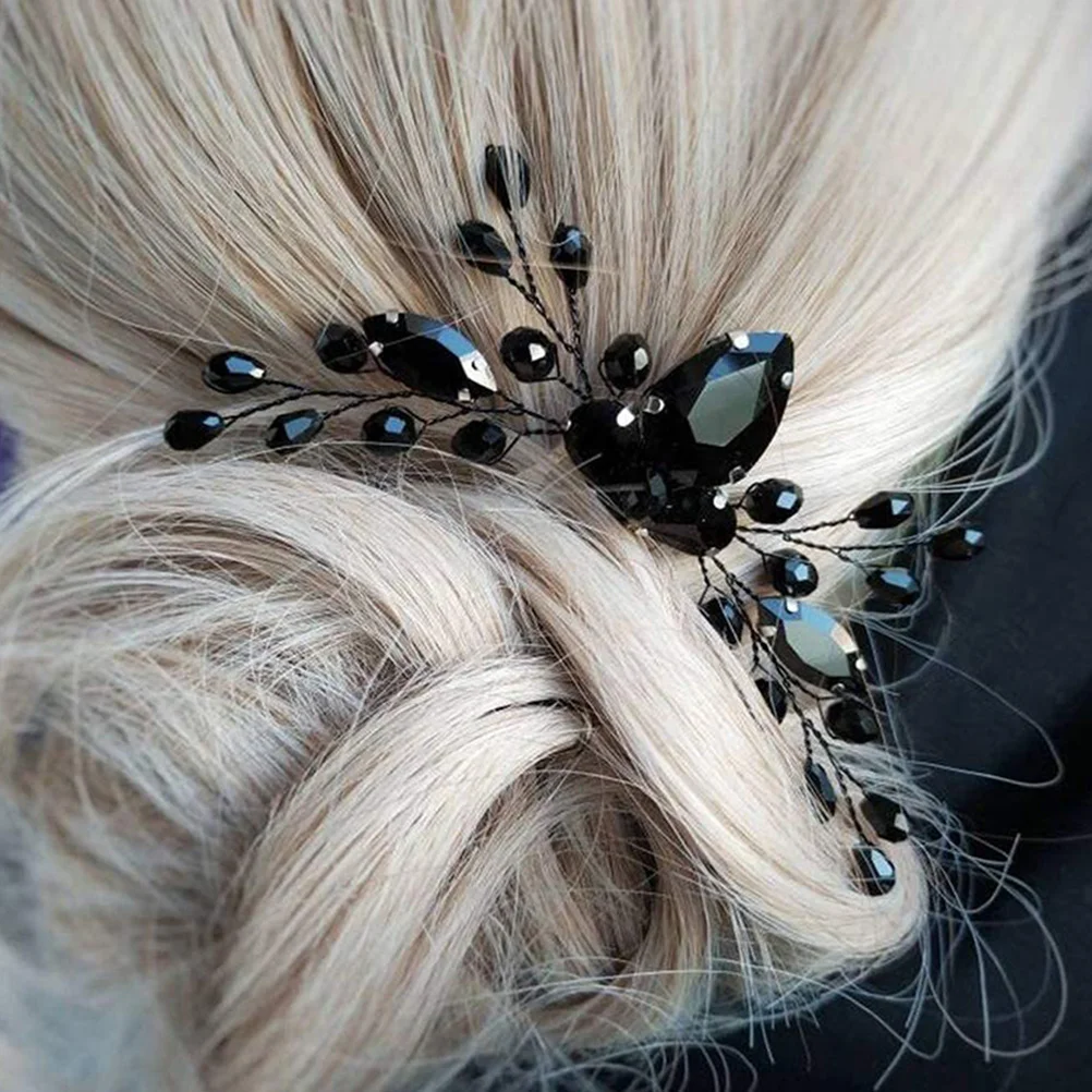 

Crystal Hair Women Bride Rhinestone Hair Comb Headdress Black Color Elegant Hairstyle Wedding Dinner Performance