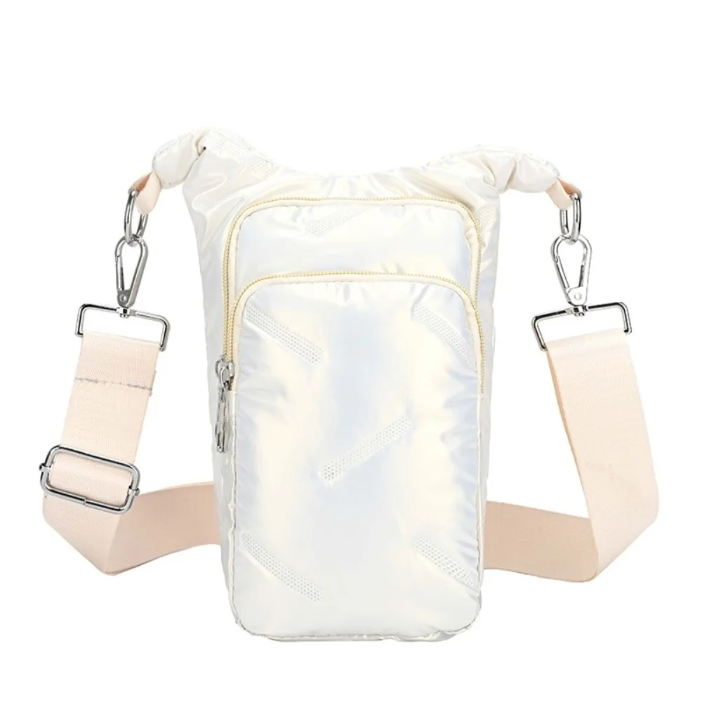 Large Capacity Water Bottle Holder Bag ‌Quilted Phone Purse Water Bottle Pouch Adjustable Puffer Sling Bag Autumn Winter