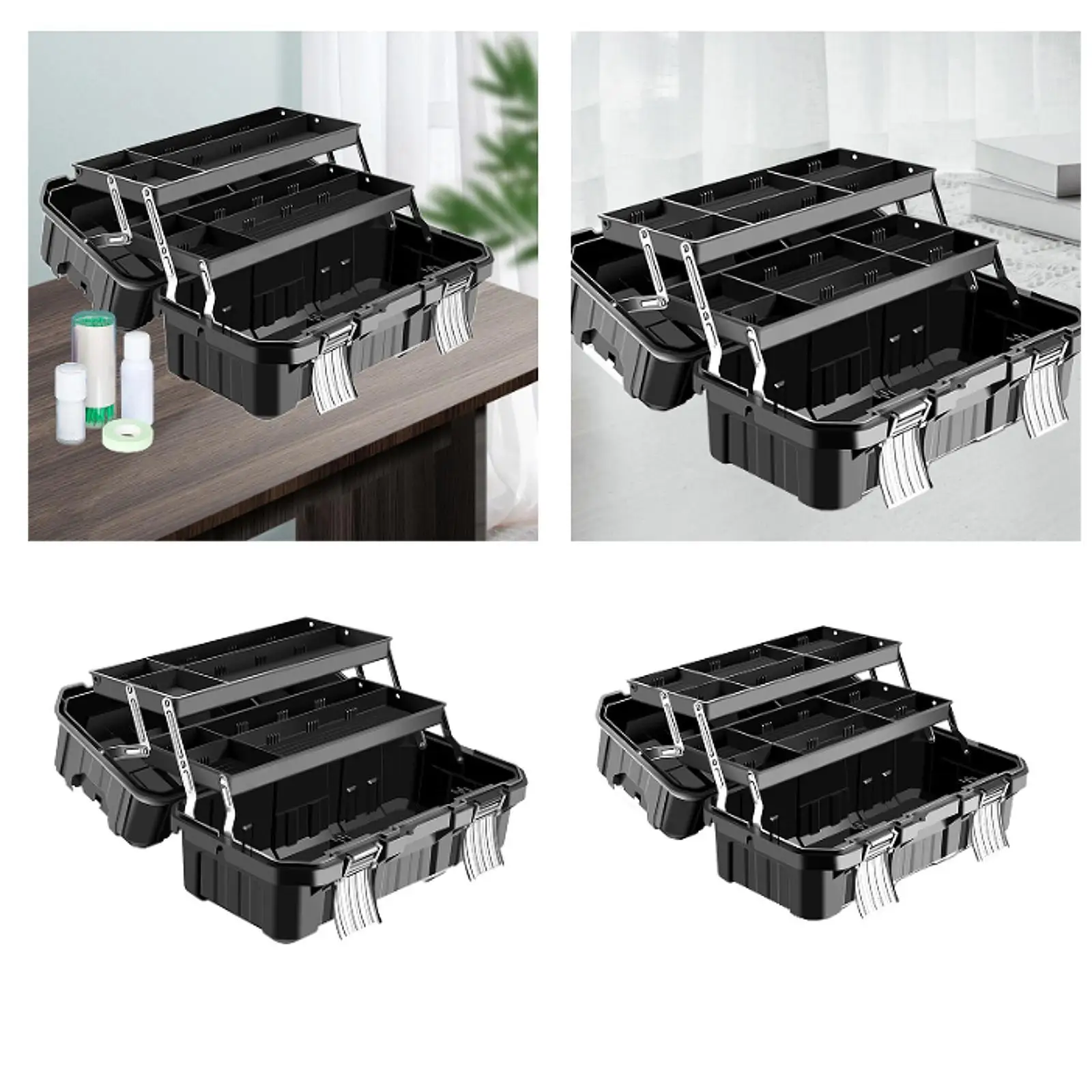 Portable Tool Storage Box with Three Layers for Hardware and Power Tools