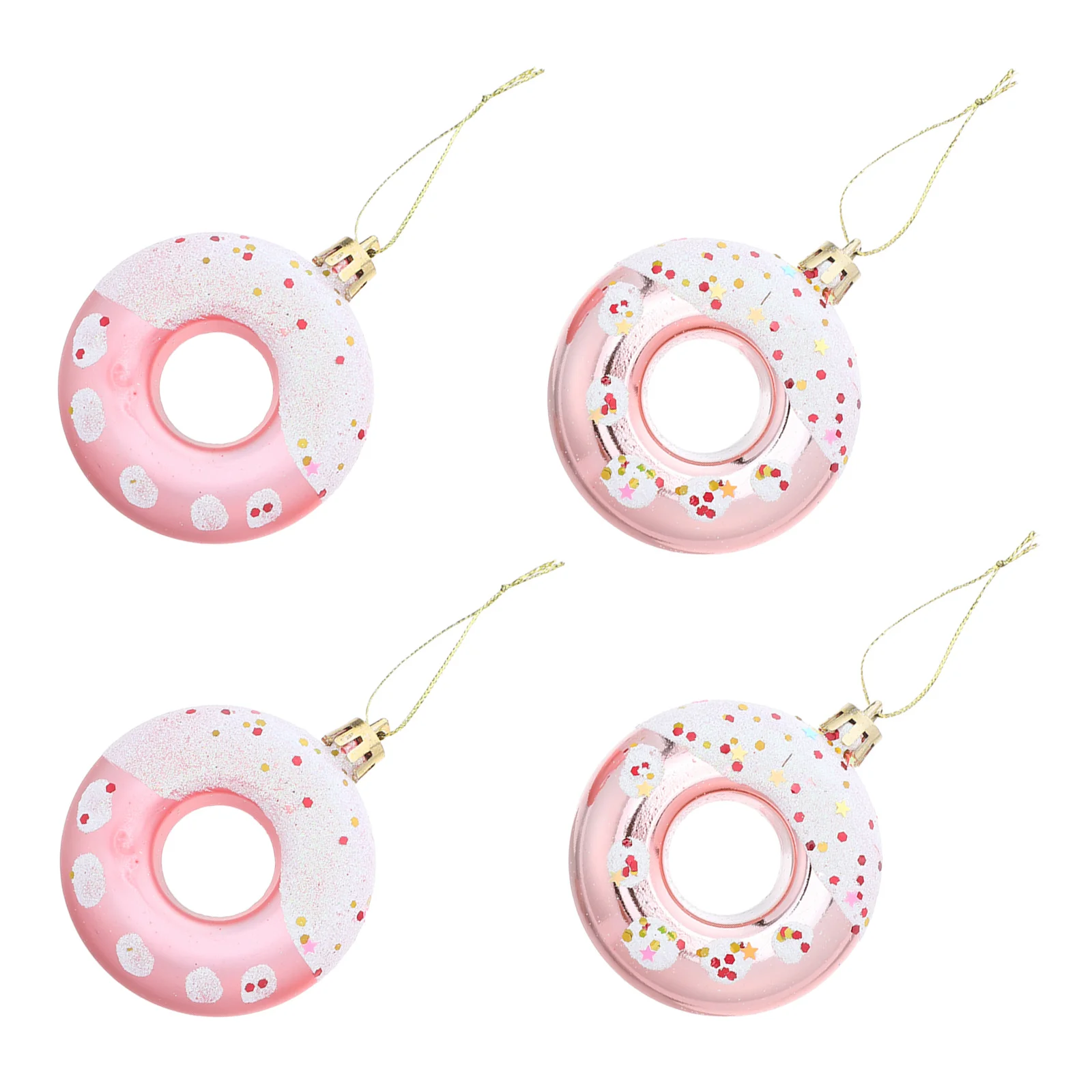 

4Pcs Donut Tree Decorations Hanging Christmas Ornaments Candy Pendant Set for Home Holiday Party Rose Gold Faux Dessert