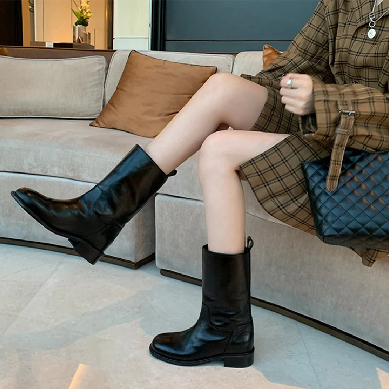 Woman Shoes Round Toe Loose Tube Thick Heel Short Boots Autumn Winter Female Black Shoes Ladies Work Boots Women Winter 2022