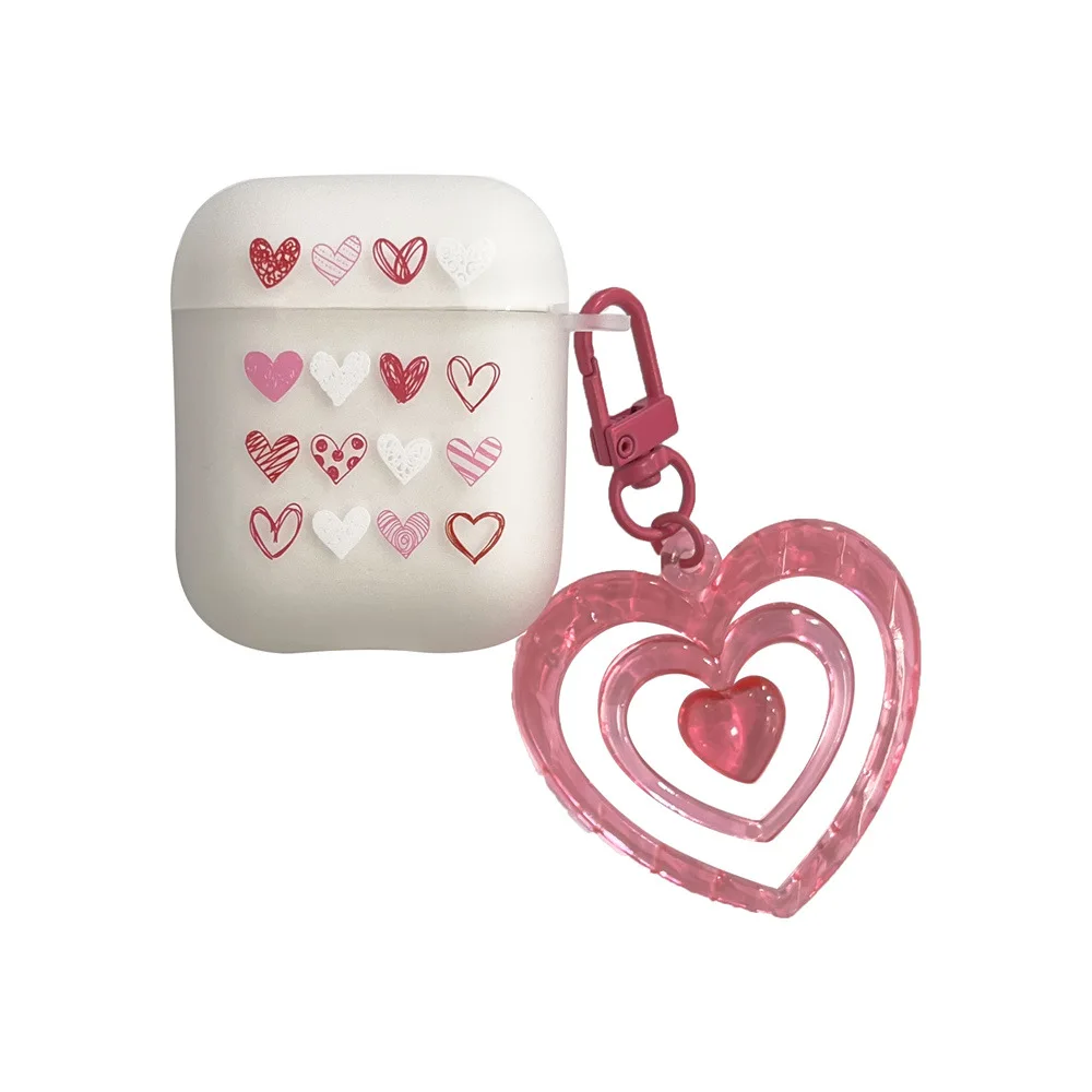 Pink Love Ring for Airpods Pro 2nd Earphone Case For Apple 1/2/3 soft matte TPU Earphone Case for Women and girl with keychain