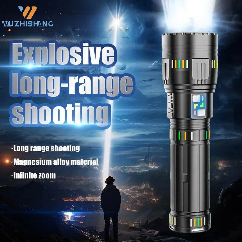

Тактический светодиодный фонарик с зумом и фокусировкой, USB C, перезаряжаемый индикатор уровня мощности, водонепроницаемый для аварийно-спасательных операций
