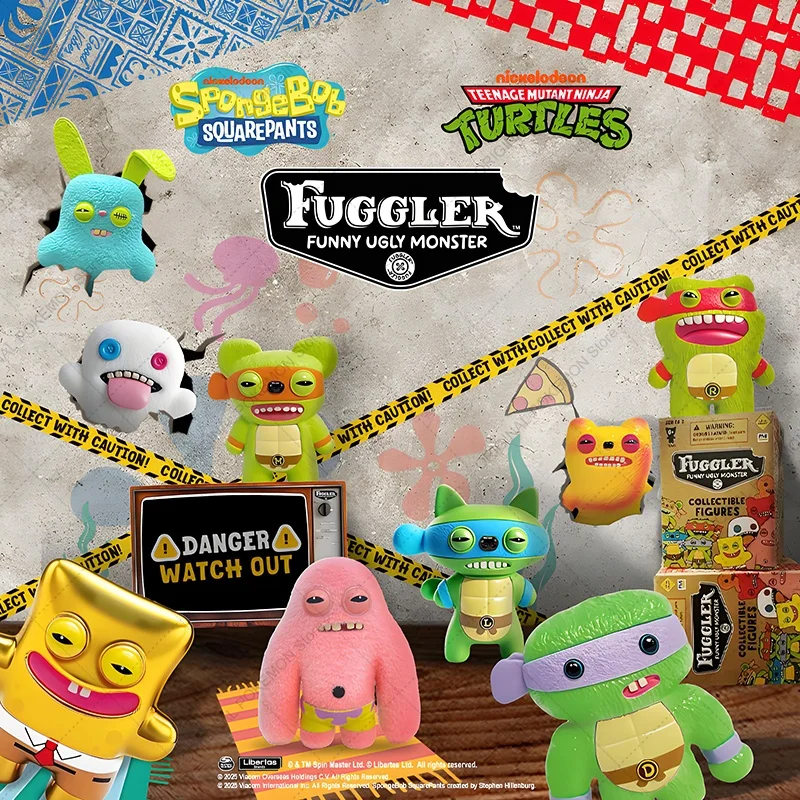 Original Fuggler Ugly Teeth Monsters Figure Toys Keychain Fugglers SpongeBob Ninja Turtles Action Model Dolls Keyring Gift Kids