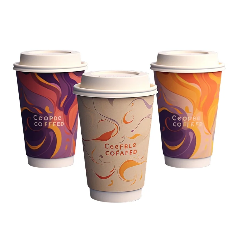 Disposable Double Wall Coffee Paper Cup Lid, Custom Logo, Biodegradable Plastic Yogurt Craft, 1000PCs, 8oz 10oz 14oz 16oz 22oz