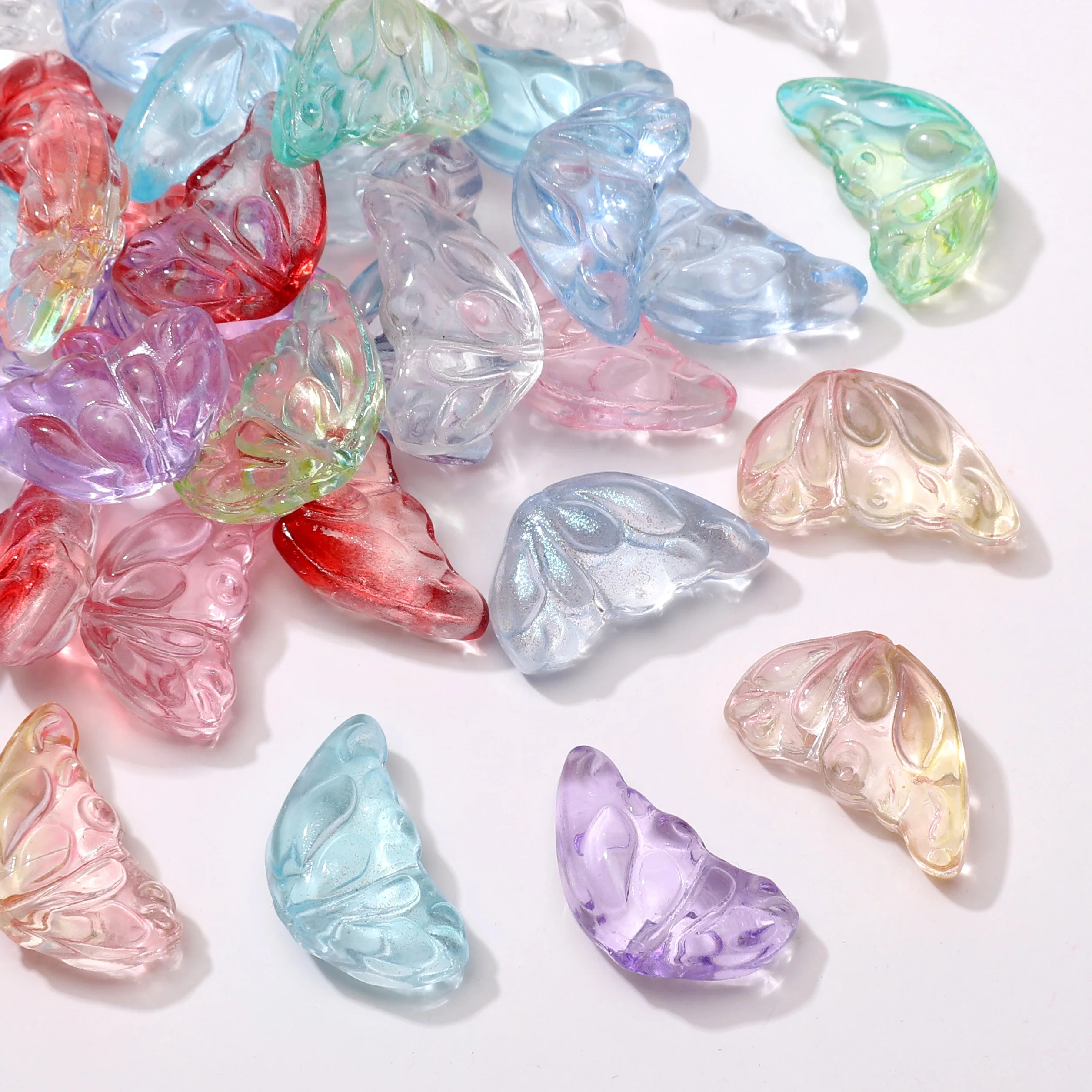 10Pcs Glass Single Wing Beads Colorful Gradient Dream Loose Spacer Beads For DIY Bracelets Jewelry Making Material Accessories