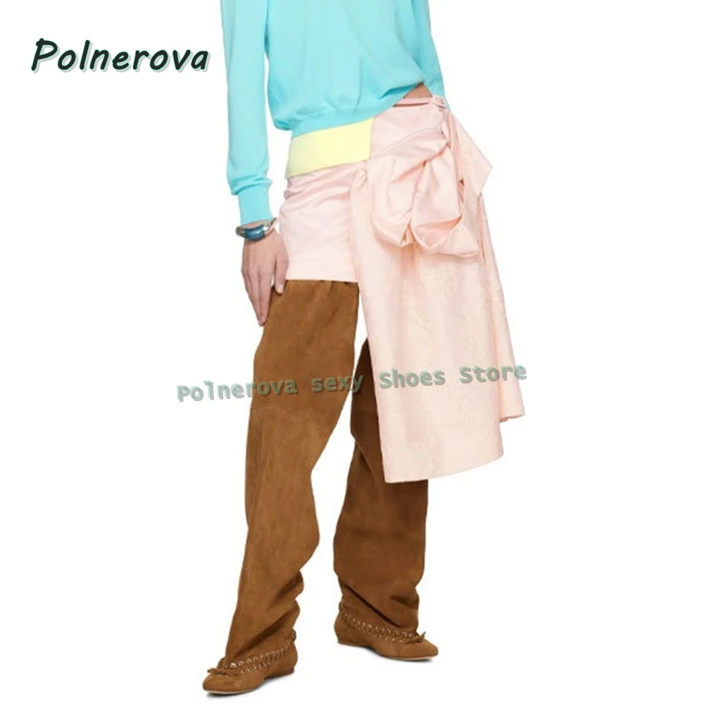 Brown Eyelets Flat Black Boots Round Toe Solid Pull On Woven Elastic Band Fashion Over The Knee Boots 2025 Fashion Shoes Trend