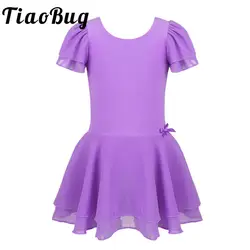 Kids Girls Ballet Dance Dress Tutu Ballerina Gymnastics Leotard Short Sleeve Dancing Class Training Stage Performance Dancewear