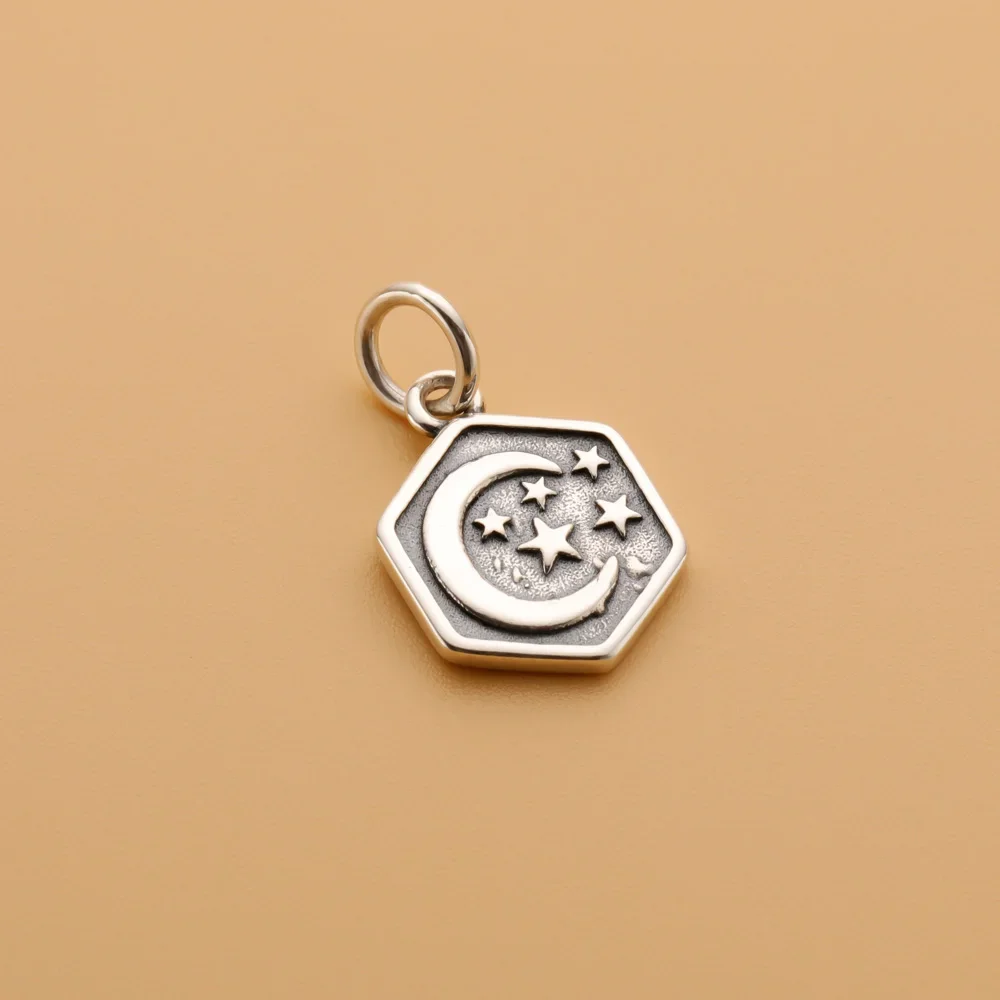 TrustDavis Fashion Real 925 Sterling Thai Silver 2022 Sweet Hexagram Moon Charm Pendant Handmade DIY Accessories Jewelry DZ504