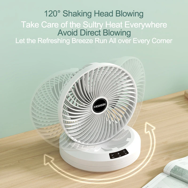 New Desktop Fan Folding Shaking Head Electric Fan Rechargeable Portable Fan Mini Low Noise Strong Wind 3 Speed Table Wall Fan