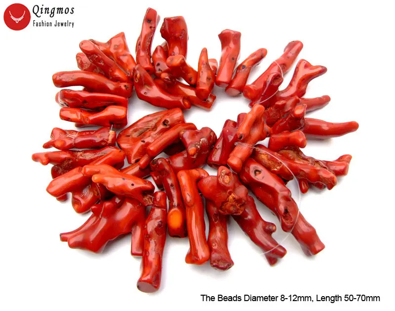 Qingmos 30-50mm Branch Natural Red Coral Loose Beads for Jewelry Making DIY Necklace Bracelet Pendant Loose Strands 15\
