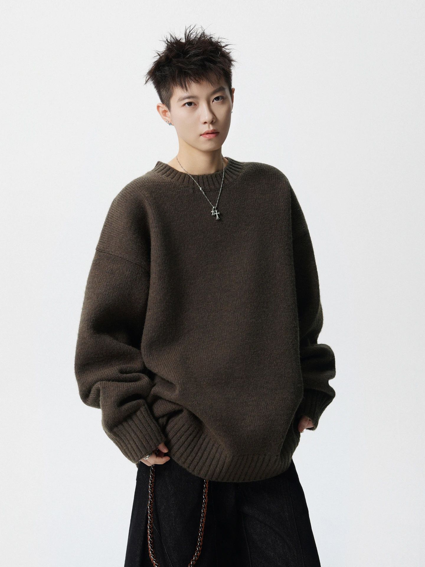

Casual Loose Men's round Ne Knitted Sweater Faionable Color Autumn Winter Couple's Warm Comfortable Knitwear