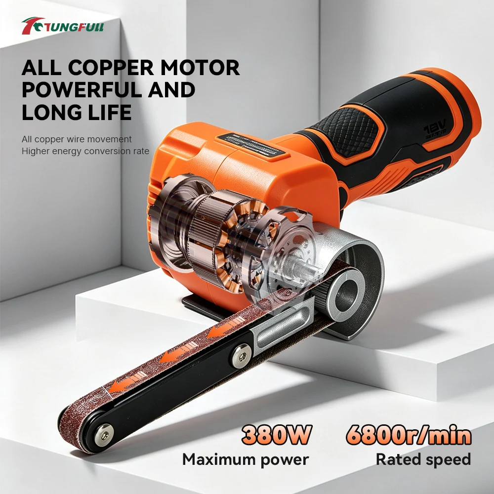 TUNGFULL Handheld Cordless Sanding Belt Machine Adjustable Sanding Arm Efficient Knife Polisher for Household Wood Projects