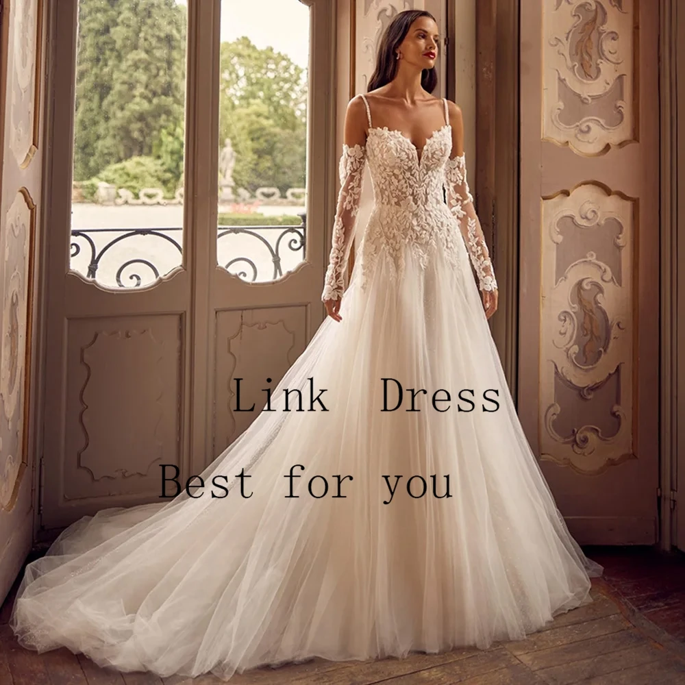 Luxury A Line Wedding Dresses for Ladies Elegant Strapless Bridal Gowns with Lace Exquisite Full Sleeve Vestidos De Novia New