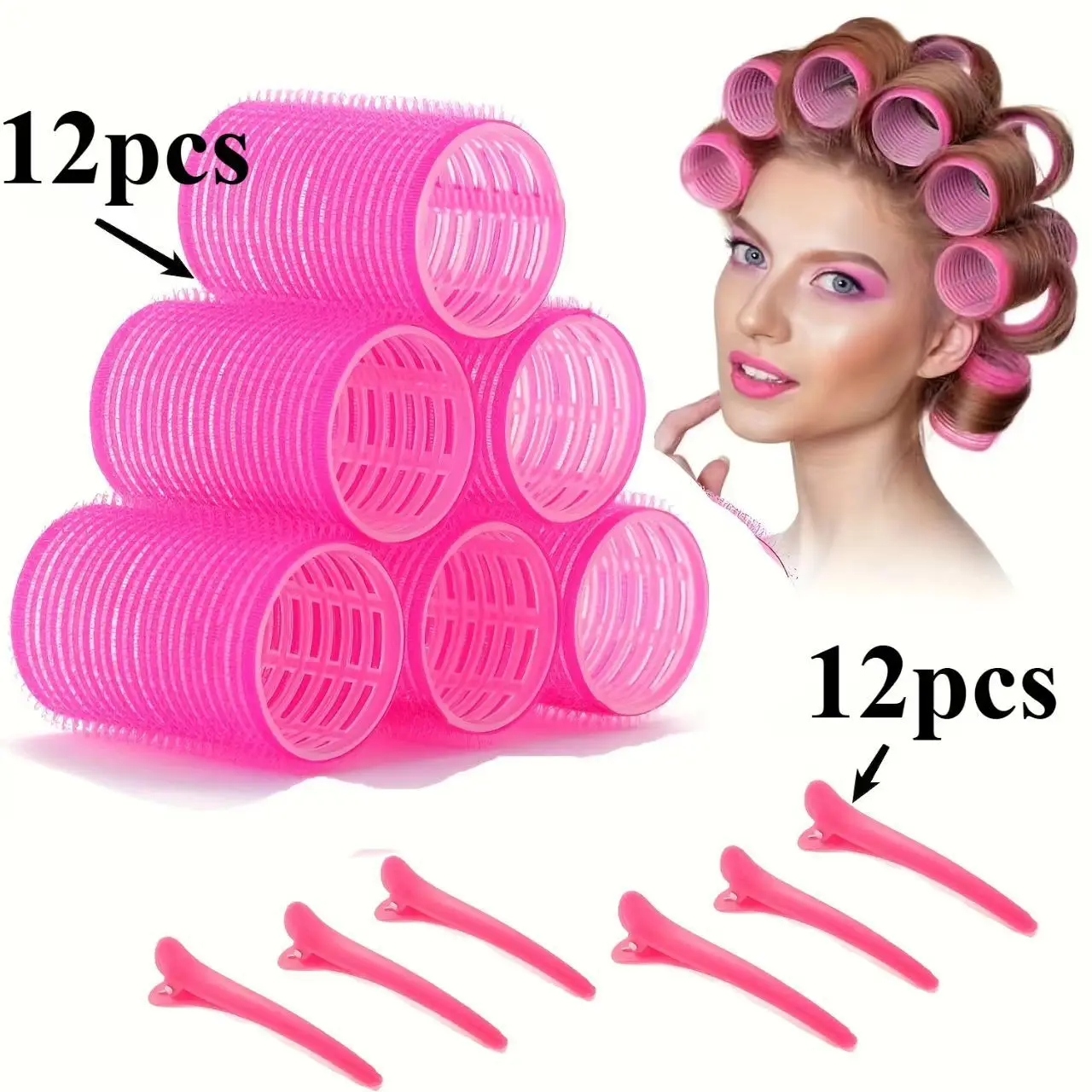 24pcs/Set Self Grip Hair Rollers No Heat Hair Clip Curlers Heatless Curls Hair Bangs Volume Self-adhesive Hook DIY Styling Tools