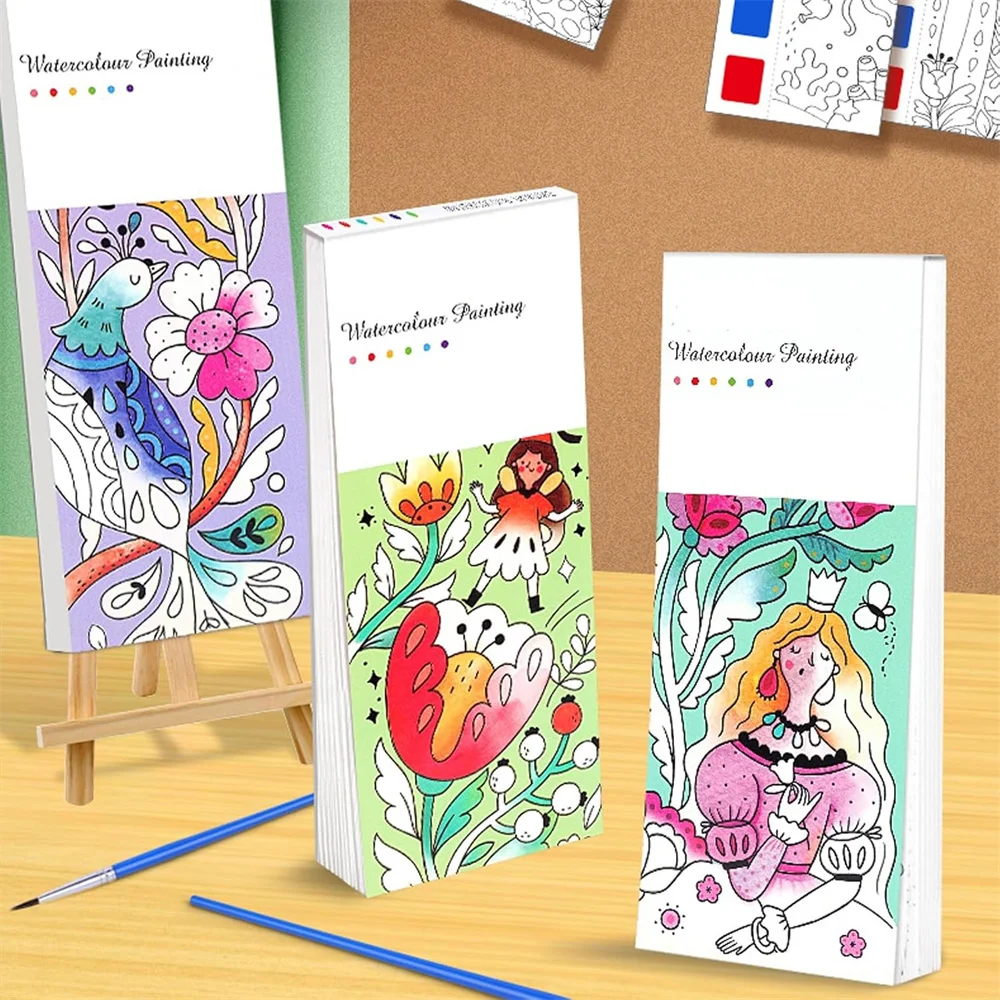 

4 Pcs Portable Children Watercolor Painting Book Paint with Water Kids Gouache Graffiti Picture Coloring Drawing Toys Gifts