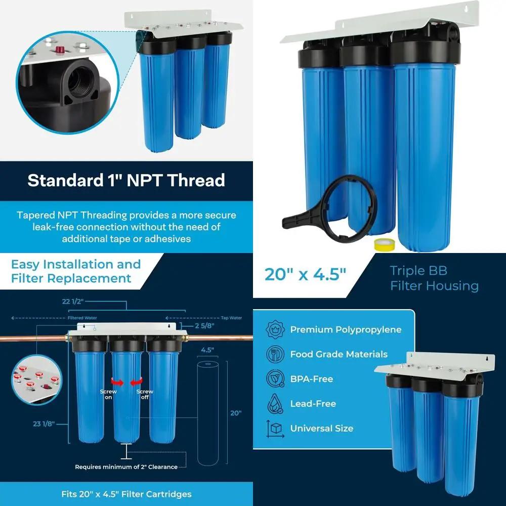 

Корпус трехступенчатого фильтра для воды, размер 4.5x20, для трехступенчатых систем фильтрации