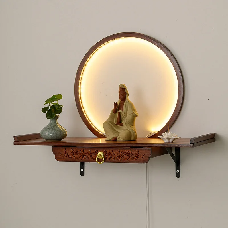 DSA lamp circle Zen Buddhist niche wall-mounted Guanyin Bodhisattva offering table wall shelf incense table throne table Guan