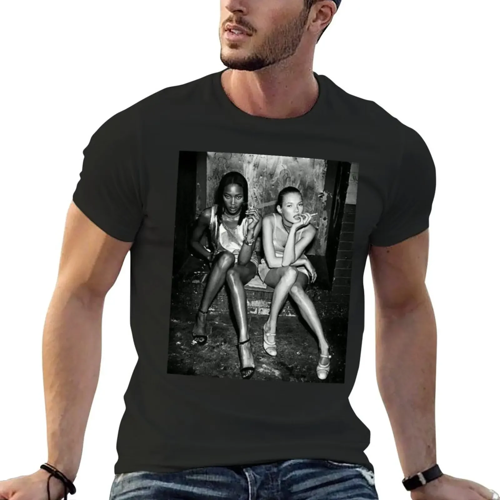 Naomi Cambell & Kate Moss T-Shirt vintage customs Aesthetic clothing T-shirts for men cotton