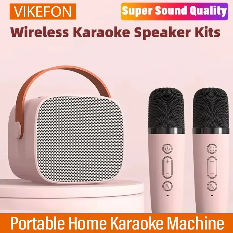 Portable Wireless Dual Microphones Karaoke Machine HomeKTV DSP System Bluetooth Speaker HIFI Stereo Surround For Kids Party Gift