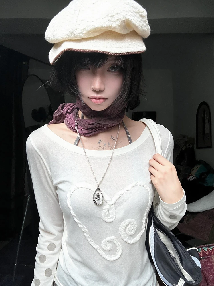 Genayooa Y2k Japanisches T-Shirt für Damen, Langarm-Punkt-T-Shirt, Streetwear, koreanischer Stil, Vintage-Tops, Fairycore, 2000er Jahre, T-Shirts, E-Girl – Detail 4